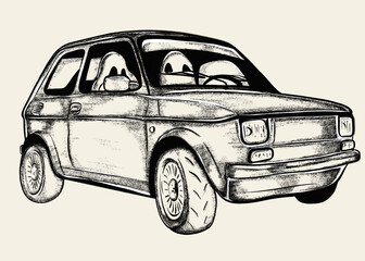 Cartoon drawing car historic polish auto