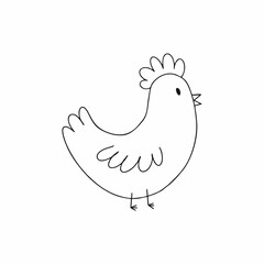 Drawing of a chicken on a white background. Contour Doodle illustration. Animals and birds on the farm.