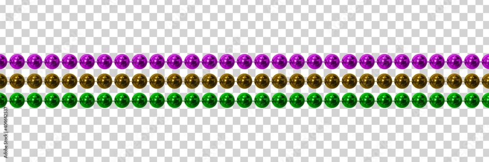 Sticker Vector realistic isolated beads for Mardi Gras for decoration and covering on the transparent background. Concept of Happy Mardi Gras.