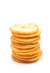 Golden Baked Pita Crackers on a White Background