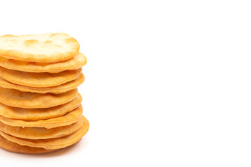 Golden Baked Pita Crackers on a White Background