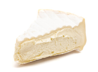 Triangle Slice of a Soft White Cheese with a Rine on a  White Background