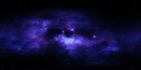 Obraz na płótnie Canvas 360 degree stellar space background with nebula. Panorama, environment 360 HDRI map. Equirectangular projection, spherical panorama