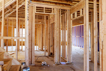 Framing beam of new house under construction home framing