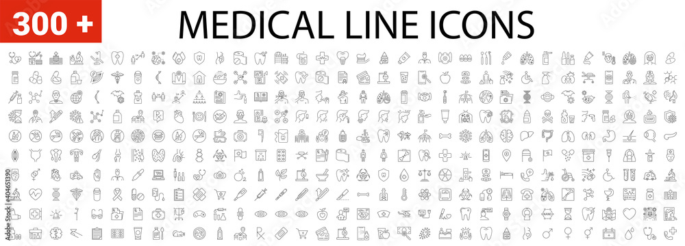 Wall mural medical vector icons set. line icons, sign and symbols in linear design. medicine, health care and c