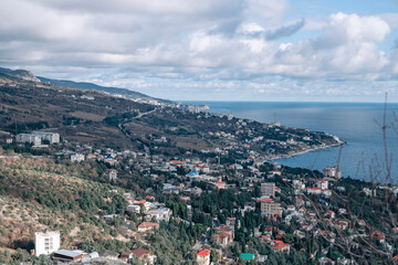 Fototapeta na wymiar aerial view of Crimea coastline near Yalta in winter