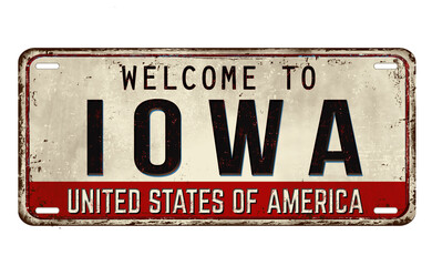 Welcome to Iowa vintage rusty metal plate