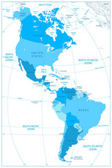 Obraz premium North and South America Map In Colors Of Blue