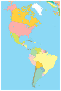 North and South America Political Map. No text