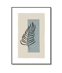 Trendy abstract poster in minimal style with tropical leaf, great for interiors. Vector illustration.