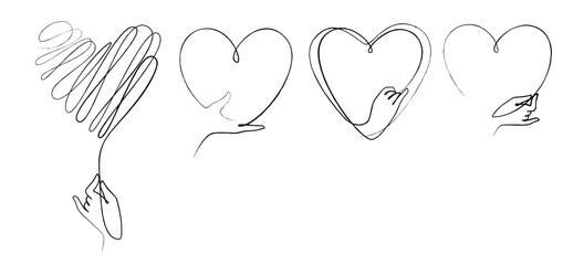 Collection of hand drawn heart with hand  - 404656554