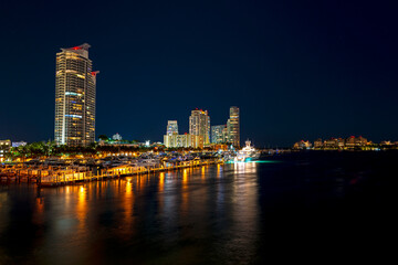 Miami city skyline. Florida. Miami skyscrapers at the night. USA.