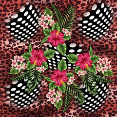 Animal print, leopard texture background and flower pattern