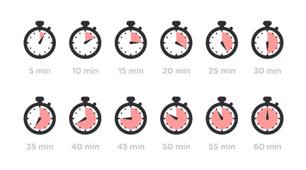Stopwatch icon. Stopwatch. Vector timer. Measurement icon. Time clock sign. Watch icon. Vector clock face. Time management. Timer.  Countdown. Alarm clock. Speed measurement. Vector illustration.