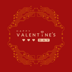 Valentine's day background with printed circuit board design.