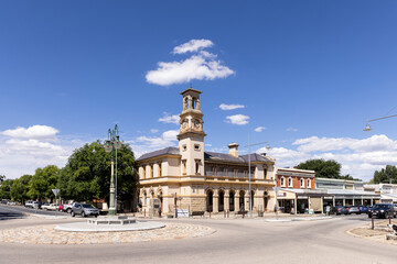 View of the roundabout and historic post office in Beechworth, Victoria, Australia