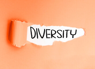 Diversity, written in English on torn, soft-toned paper.