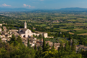 Fototapeta na wymiar イタリア　丘から見えるアッシジのサンタ・キアラ聖堂 