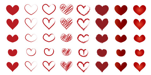 Set of Heart symbols illustration. Heart icons for graphics design. Vector illustration. ハートイラスト、ハートコレクション、ハートデザインセット