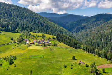 Fototapeta na wymiar Beautiful Zlatar mountain, popular tourist destination. Green pine forests, hills and meadow. Serbia