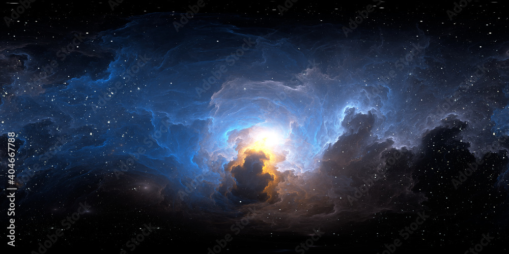Poster 360 degree stellar space background with nebula in another dimension. panorama, environment 360 hdri