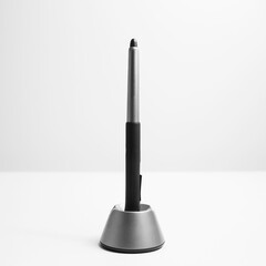 Close-up of stylus pen for graphic tablet on white background.