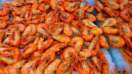 Fresh Prawns on Ice in a Market