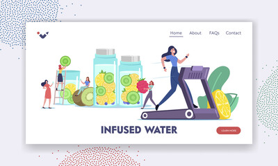 Vitamin Food Landing Page Template. Detox Diet, Healthy Lifestyle. Characters Cooking Infused Water, Drinking Smoothies