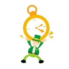 leprechaun pick clock time cartoon doodle flat design style vector illustration