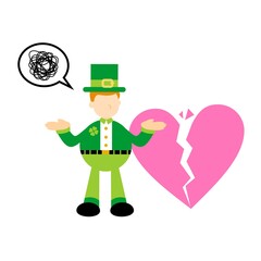 leprechaun sad heart love break cartoon doodle flat design style vector illustration