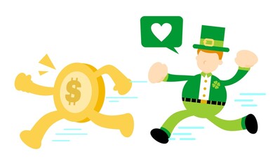 leprechaun pick gold coin money dollar cartoon doodle flat design style vector illustration