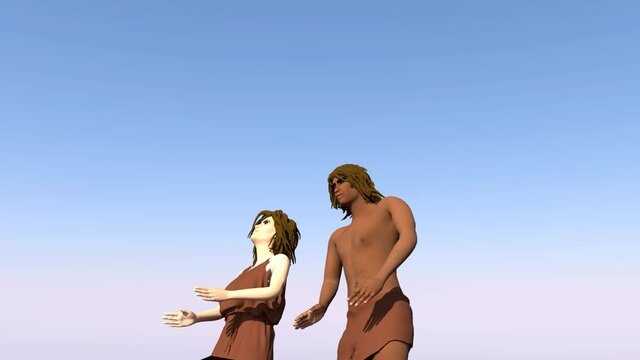 Adam and Eve praying to God 3d animation