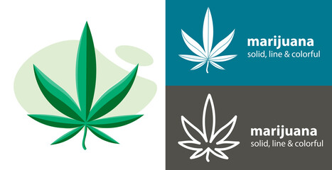 Cannabis icon, marijuana leaf isolated vector flat icon. plant line solid design element