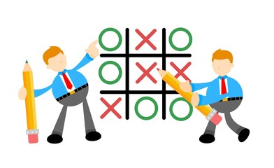 businessman play tic tac toe cartoon doodle flat design style vector illustration