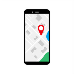 Map GPS navigation, Smartphone map application and red pinpoint on screen, App search map navigation, vector illustration eps 10