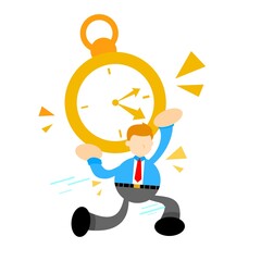 businessman pick time clock cartoon doodle flat design style vector illustration