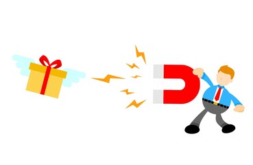 Businessman Magnet for Gift Box Cartoon doodle vector illustration flat design style