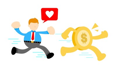 businessman and gold coin money dollar cartoon doodle flat design style vector illustration