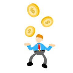 businessman and gold coin money dollar cartoon doodle flat design style vector illustration