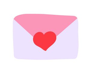Vector envelope with heart. Cute lovely letter. Holiday decor. 