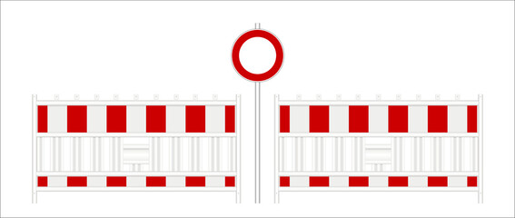 Baustellen Absperrschranke mit Verbots-Schild, 
Banner Schranken Set in weiß-rot,
Vektor Illustration isoliert auf weißem Hintergrund
