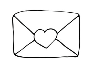 Vector envelope sketch with heart. Hand drawn doodle sketch. Letter, mail, envelope icon.
