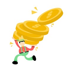 farmer man and gold coin money dollar cartoon doodle flat design style vector illustration