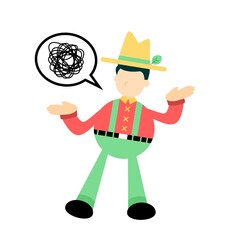 farmer man worker ask something confusion cartoon doodle flat design style