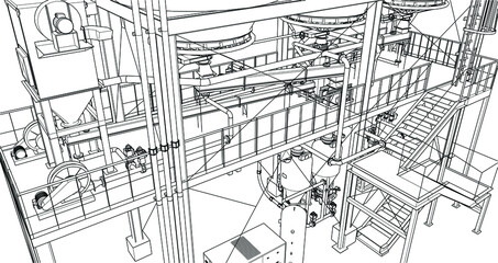 Industrial 3d vector illustration of industrial equipment