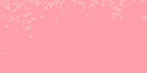 Pink heart love confettis. Valentine's day falling rain unusual background. Falling stitched paper hearts confetti on pink background. Enchanting vector illustration.
