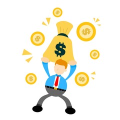 businessman pick gold money dollar cartoon doodle flat design style vector illustration