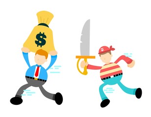 Pirate sailor pick gold money dollar cartoon doodle flat design style vector illustration