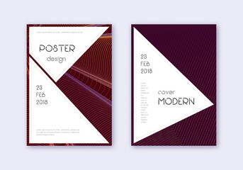 Stylish cover design template set. Orange abstract lines on wine red background. Fantastic cover design. Captivating catalog, poster, book template etc.