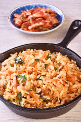 Obraz na płótnie Canvas Japchae fried rice in cast iron pan